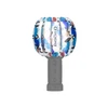Olight fan cover with abstract blue, black, and purple patterns on a white background, gray handle.