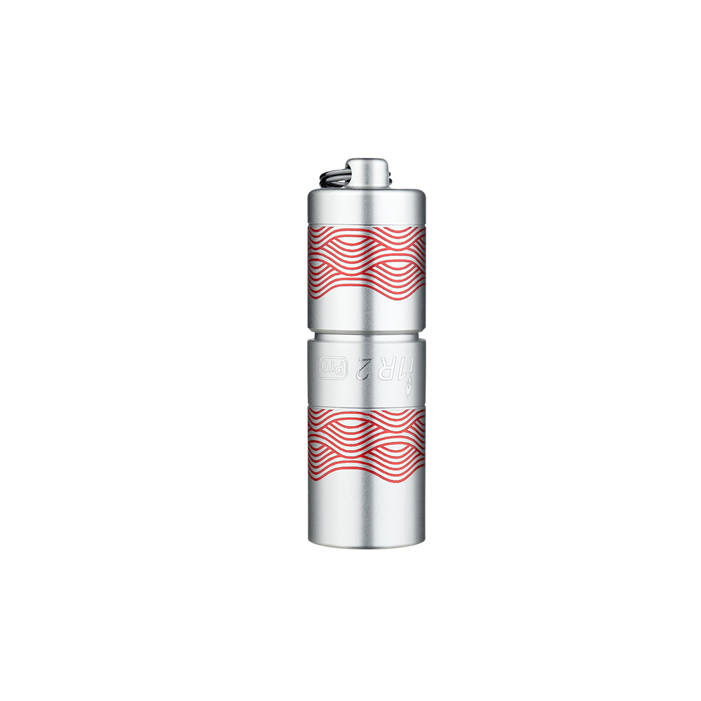 Olight Silver I1R 2 Pro Keychain Flashlight with Red Wavy Pattern for Everyday Carry and Illumination