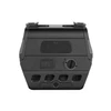 Matte black holographic weapon sight side view with brightness controls and NV button on white background
