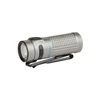 Olight gray compact LED flashlight with a textured body and pocket clip.