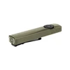 Olight Olive Green Arkfeld Ultra Flat Flashlight Side View with Laser Switch and Pocket Clip for EDC and Outdoor Use