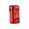 Red Oclip Pro clip-on light, winter special edition with plaid design and snowflake icon.