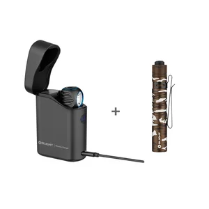 Olight Perun 3 Mini with Wireless Charger in Black and Brown Camo Pattern for Everyday Carry and Outdoor Lighting