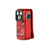 Festive red Olight Arkfeld flashlight with snowflake and plaid holiday design, bright LED light.
