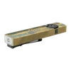 Olight Gold and Teal ArkPro Flat EDC Flashlight Isometric View with Pocket Clip for Everyday Carry and Outdoor Use