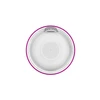 Top view of a circular white electronic beauty device with magenta trim on a white background