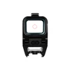 Tactical red dot sight with holographic reticle mounted on a black picatinny rail adapter isolated on white background
