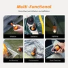 Multi-functional portable air pump showing inflation, deflation, lighting, air blowing, compression, and dust cleaning.