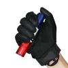 Olight Red and Blue Warrior 3S Flashlight in Hand with Tactical Gloves for Secure Carry