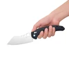 Hand holding a SENTRY RI folding knife with a cleaver blade and black handle.