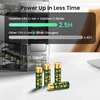 Olight Green and Gold AA Batteries with 1.5V Label, showing Fast Charging for Everyday Use