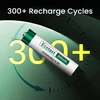 Olight Green AAA ECOLast Ni-MH Battery angled view with 800mAh capacity and 300+ recharge cycles for electronics.