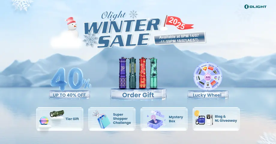 Olight Winter Sale 2025: Up to 40% off on flashlights, includes order gifts, Lucky Wheel, and other deals.