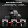 Olight Osight XE AMRS red dot sight showing motion activation technology and auto shutoff features.