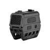 Tactical enclosed red dot sight with honeycomb killflash filter and integrated riser mount isolated on white background