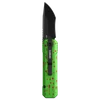 Oknife folding pocket knife with black D2 blade and green handle featuring red blood splatter pattern and pocket clip