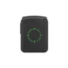 Black portable power bank with green battery indicator showing 50% charge, isolated on white background.