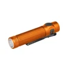 Olight Orange Baton 4 Pro Flashlight 3/4 View with Textured Body and Pocket Clip for Everyday Carry