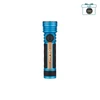 Olight Blue Seeker 4 Pro Flashlight Front View with Black Textured Grip and Rotary Switch for Outdoor Search and Rescue