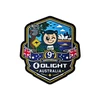 Olight Australia 9th anniversary patch featuring Sydney Opera House, koala, and kangaroo road sign.