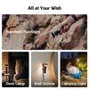 Multi-use flashlight used as a handheld light, desk lamp, wall sconce, and camping light.