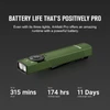 Arkfeld Pro flashlight: powerful battery offers up to 315 mins UV, 174 hrs green beam, 11 days moonlight.