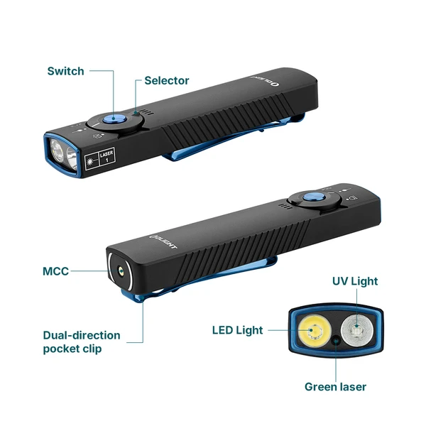 Arkfeld Pro EDC Flashlight Rechargeable Green Laser UV 3in1 Light