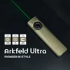 Olight Olive Green Arkfeld Ultra Flat Flashlight Top View Emitting Green Laser Beam for Outdoor and Everyday Carry Use