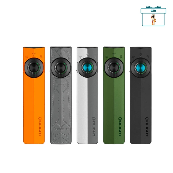 Olight ArkPro Ultra black side view with control dial, featuring floodlight, spotlight, UV light, and green laser for versatile use.