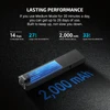 Olight ArkPro Ultra black side view with transparent panel showing 2000 mAh battery for extended use.