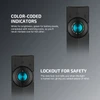 Olight ArkPro Ultra black front panel with color-coded brightness and battery indicators for easy use.
