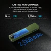 Olight ArkPro Ultra Green Flashlight Angled View, highlighting 2000 mAh battery for lasting performance and extended runtime.