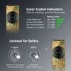 Olight Bronze ArkPro Flashlight Close Up showcasing Color Coded Battery Indicators and Lockout for Safety Functions