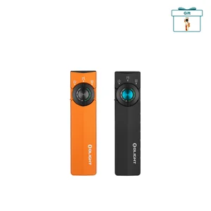 Olight Orange ArkPro Flat Flashlight Front View with Selector Dial and UV Light for Everyday Carry