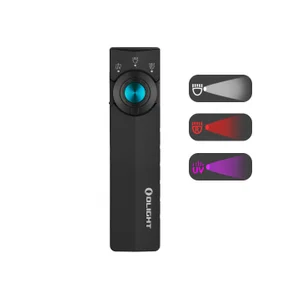 Olight ArkPro Black Multi-function Flashlight Front View with Rotary Switch for Everyday Carry and Inspection