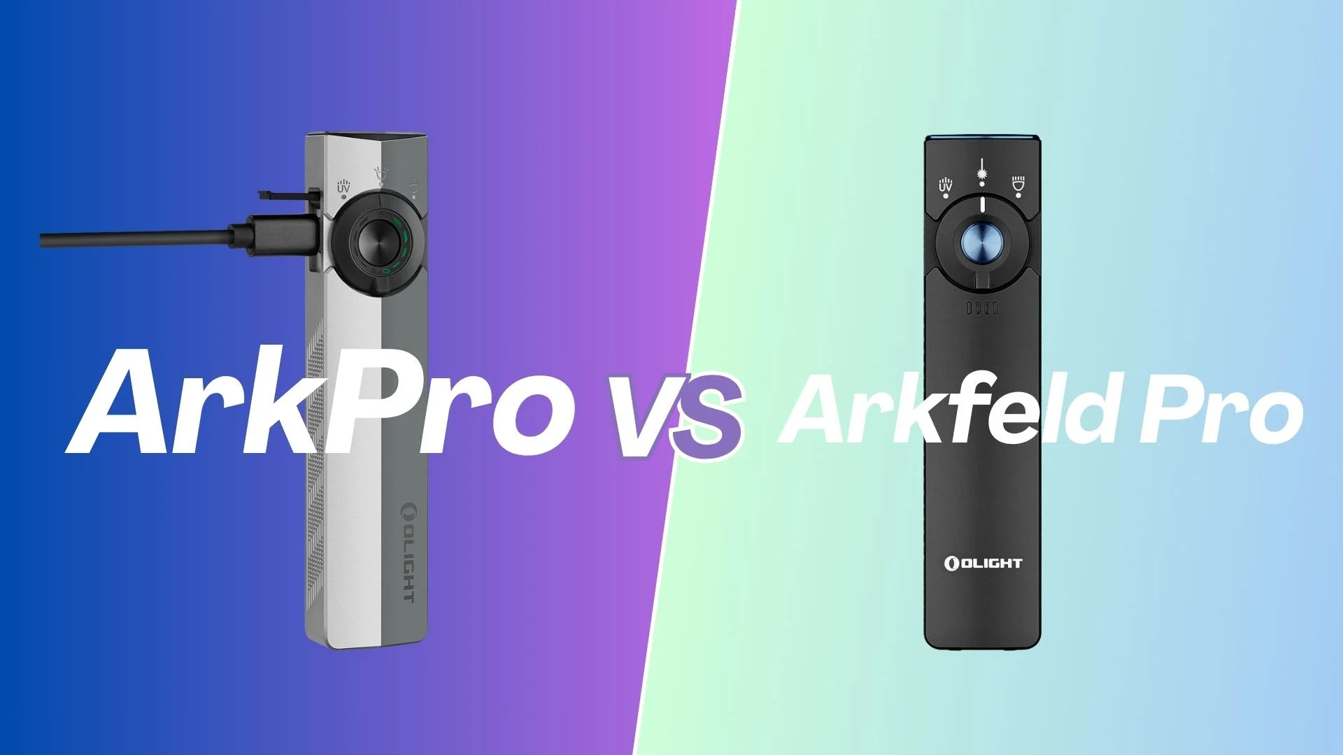 Olight ArkPro vs Arkfeld Pro: two EDC flashlights side-by-side.