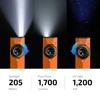 Olight Orange ArkPro Flat Flashlight showing Spotlight Floodlight and UV Light modes with rotary switch for versatile use