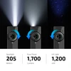 Olight Black ArkPro Flashlight showing Spotlight, Pure Flood, and UV Light modes with rotary switch close-up for EDC use