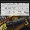 Olight Black ArkPro Ultra Flashlight Specification Chart and Product Close-up on Yellow Leather Work Gloves for Outdoor Use