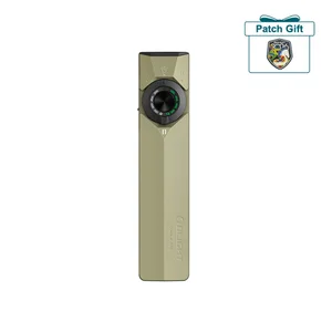 Olight Olive Green ArkPro Ultra Flashlight Front View with Rotary Switch and Patch Gift for EDC and Everyday Use
