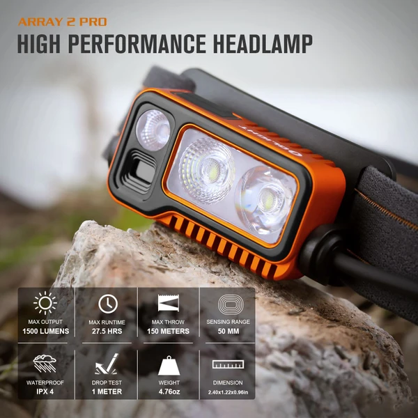 Olight Array 2 Pro ヘッドランプ 1500ルーメン Olight Array 2 Pro - Rechargeable Waterproof Headlamp - Olight