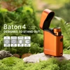 Olight Orange Baton 4 Premium Edition Wireless Charger on a rock in a forest for outdoor adventures and daily use.
