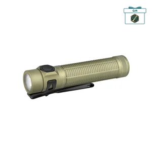 Olight OD Green Baton 4 Pro EDC Flashlight Side View with Metal Clip and Magnetic Charging Detail for Outdoor Use