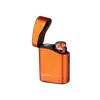 Orange Olight wireless charger with Halloween themed flashlight inside its open charging case isolated on black background