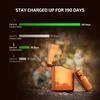Olight Orange Baton 4 Premium Edition flashlight with wireless charger, showcasing 190-day battery life, outdoor use.