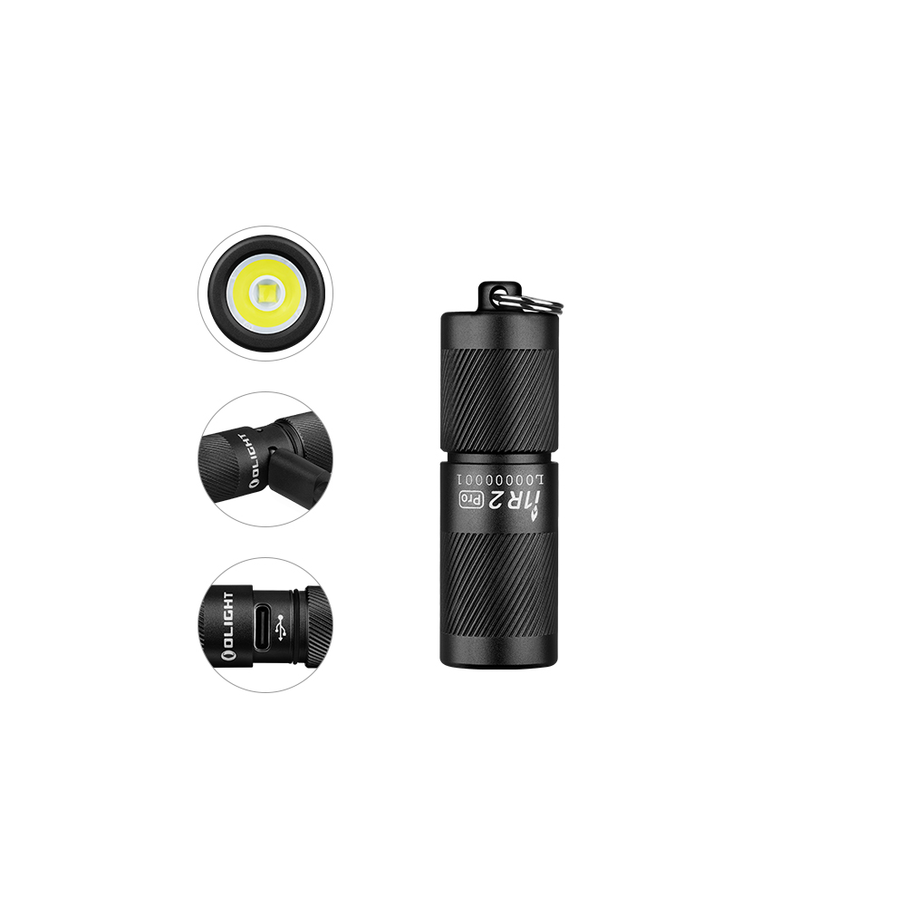 Front view of i1R 2 Pro EOS Max 180 Lumens USB Charging Keyring Torch
