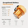 Portable air pump battery performance chart showing inflation capacity and Type-C fast charging specifications.