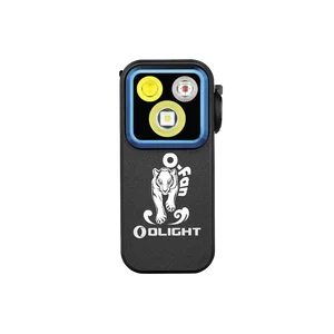 Olight Black Oclip Pro Clip-on EDC Light Front View with O-Fan Tiger Logo and Triple LED Lenses for Outdoor Use