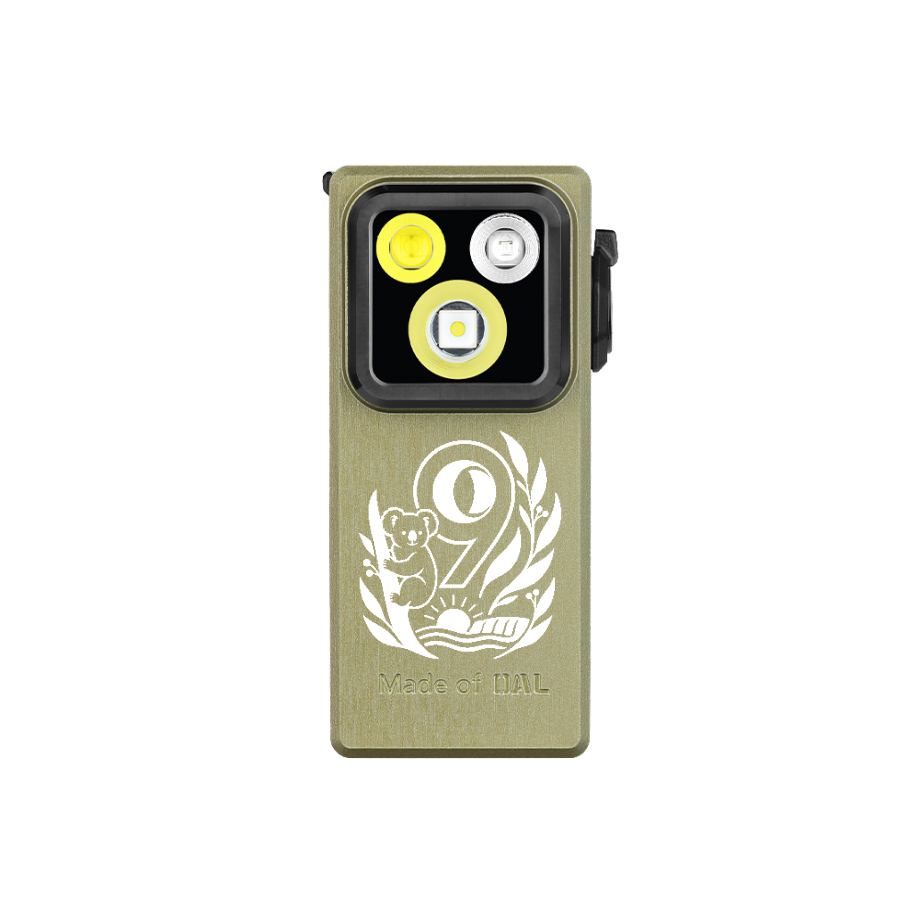 Olight OD Green Oclip Ultra Clip-On Light Front View with Koala Engraving for Every Day Carry and Outdoor Use