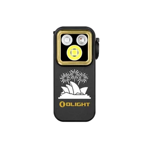 Olight Black Oclip Pro with Gold Bezel and Sydney Opera House Engraving for Everyday Carry and Illumination